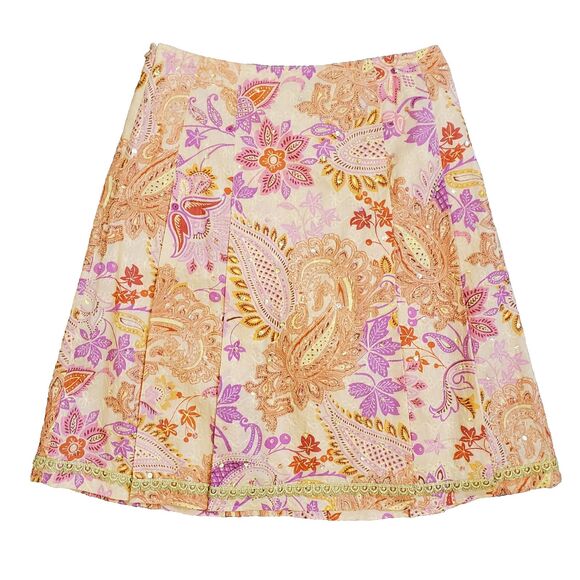 Vintage Y2K Express Sequin Pleated Skirt 8 Pink Paisley Floral Boho Fairy Fem - Picture 2 of 11